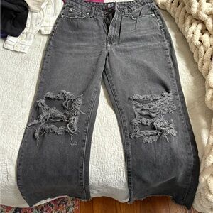 BDG Gray Flare Wide Leg Jeans with Distressed Knees